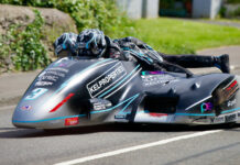 Brothers Ryan and Callum Crowe (3) won Sidecar TT Race Two. Photo by Barry Clay.