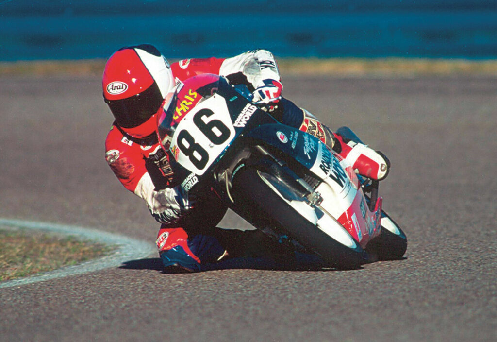 Chris Ulrich (86) on a Honda RS125 at Daytona in 1997. Photo by Brian J. Nelson.