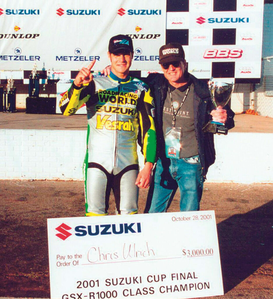 After winning the Suzuki GSX-R1000 Cup Final during the WERA GNF at Road Atlanta, 2001.