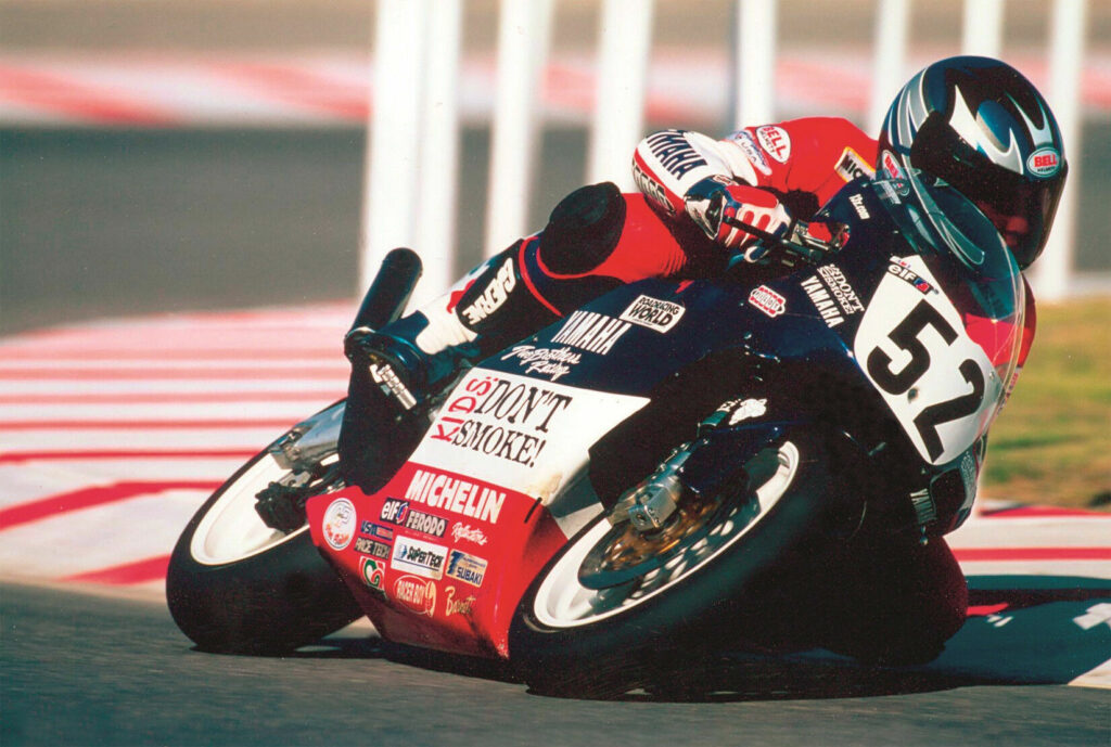 Chris Ulrich (52) on a Yamaha TZ250 in AMA Pro 250cc Grand Prix at Las Vegas, 1998. Photo by Brian J. Nelson.