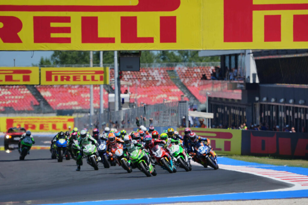 The start of a Supersport 300 World Championship race earlier this season. Photo courtesy Dorna.