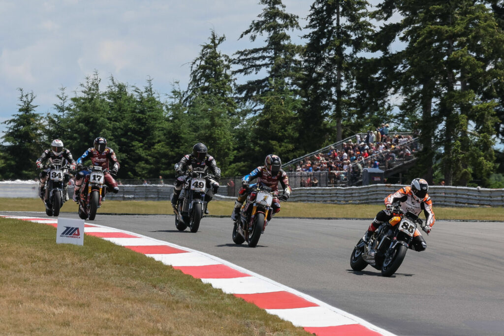 Jake Lewis leads a group of riders in Super Hooligan Race Two. Photo courtesy Harley-Davidson.