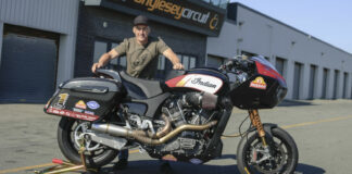 Jeremy McWilliams and an Indian Challenger RR racer-replica. Photo courtesy Indian Motorcycle.