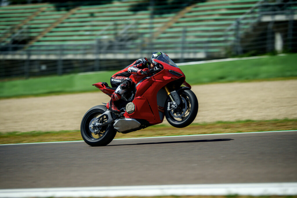 Francesco "Pecco" Bagnaia enjoying the claimed 216 horsepower of the 2025 Ducati Panigale V4. Photo courtesy Ducati.
