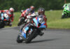 Saturday's Pro Superbike race at Atlantic Motorsport Park started on a wet, but drying, track with Sam Guerin (2) taking his second win of the season after a gamble on tire choice paid off. Photo by Rob O'Brien, courtesy CSBK.