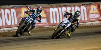 Dallas Daniels (32) and Jared Mees (1) at the DuQuoin Mile. Photo by Tim Lester, courtesy AFT.
