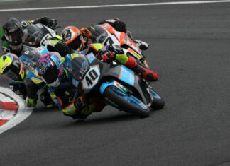 American Julian Correa (40) leads a group of riders at Brands Hatch. Photo courtesy BTC.