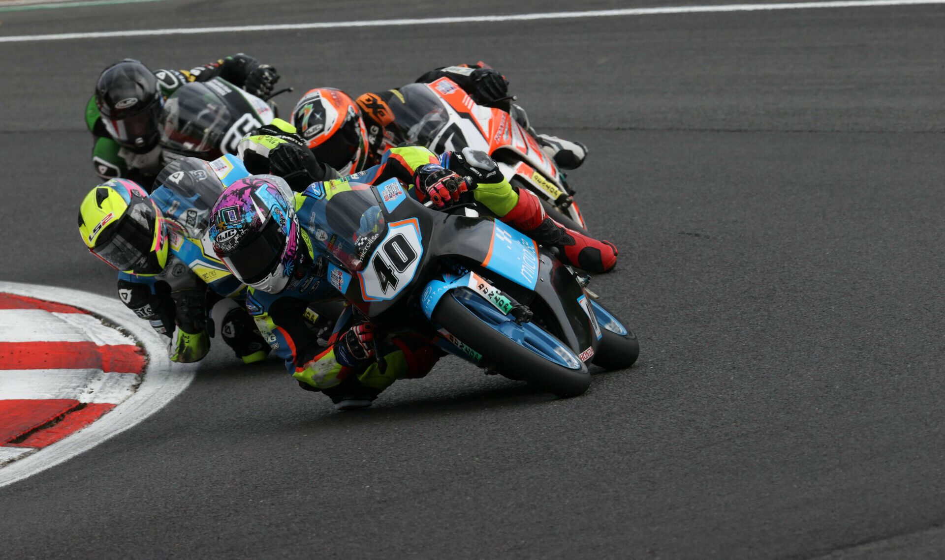 American Julian Correa (40) leads a group of riders at Brands Hatch. Photo courtesy BTC.