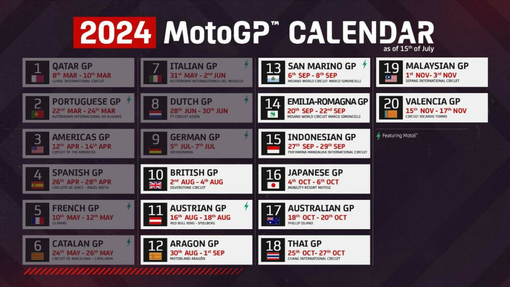 The updated 2024 MotoGP schedule. Image courtesy Dorna.