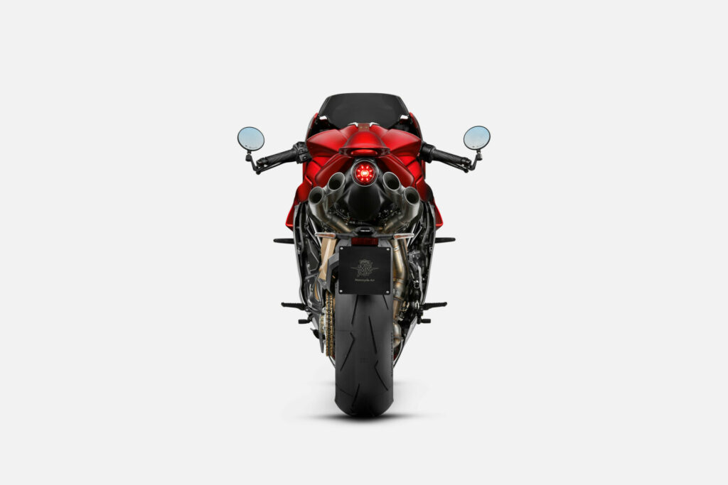 MV Agusta fitted the Superveloce 1000 Serie Oro with an "organ pipe" exhaust system exiting under the tail section. Photo courtesy MV Agusta.
