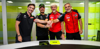 (From left) VR46 Racing Team Manager Pablo Nieto, VR46 Racing Team Director Alessio Salucci, Ducati Corse General Manager Gigi Dall'Igna, and Ducati Corse Sporting Director Mauro Grassilli. Photo courtesy Ducati.