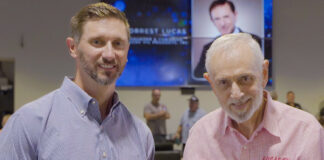 Lucas Oil Products Founder Forrest Lucas (right) with his son, Lucas Oil Products CEO Morgan Lucas (left). Photo courtesy Lucas Oil Products.