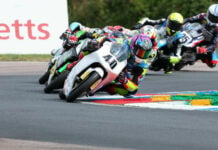 American Julian Correa (40) leads the field at Thruxton Circuit. Photo courtesy BTC.