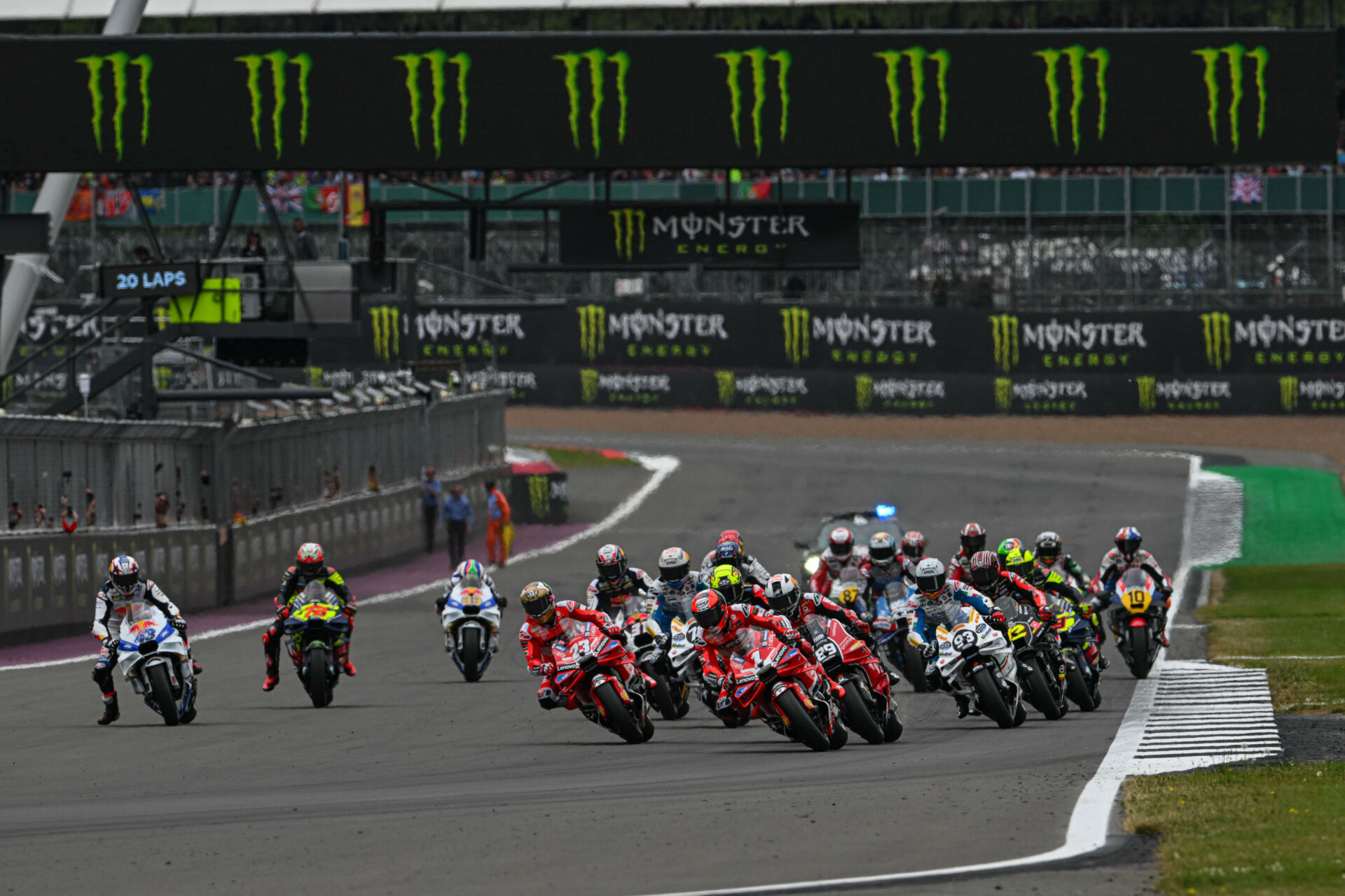 The start of the MotoGP race Sunday at Silverstone. Photo courtesy Dorna.