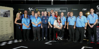 IRTA staff members at the press conference officially inducting the late Mike Trimby into the MotoGP Hall of Fame with Trimby's widow Irene seated front and center. Photo courtesy Dorna.