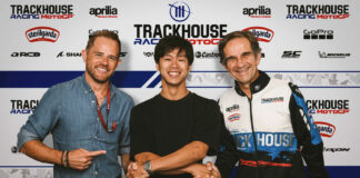 Ai Ogura (center) with Trackhouse Racing Team Owner Justin Marks (left) and Team Principal Davide Brivio (right). Photo courtesy Trackhouse Racing.