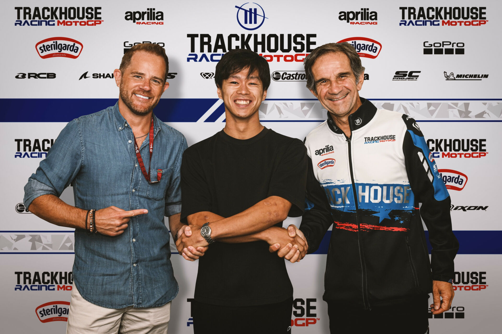 Ai Ogura (center) with Trackhouse Racing Team Owner Justin Marks (left) and Team Principal Davide Brivio (right). Photo courtesy Trackhouse Racing.