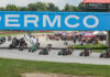 The start of MotoAmerica RSD Mission Super Hooligan Race Two at Mid-Ohio with Travis Wyman (10) and Troy Herfoss (17) contesting the early lead. Photo by Brian J. Nelson.