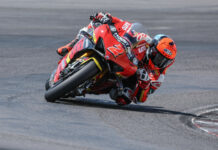 Warhorse HSBK Racing Ducati's Josh Herrin leads the 2024 MotoAmerica Steel Commander Superbike Championship in the return to Mid-Ohio Sports Car Course after a 10-year hiatus. Photo by Brian J. Nelson.