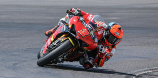 Warhorse HSBK Racing Ducati's Josh Herrin leads the 2024 MotoAmerica Steel Commander Superbike Championship in the return to Mid-Ohio Sports Car Course after a 10-year hiatus. Photo by Brian J. Nelson.