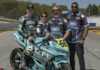 Wolfe Racing Team (from left) Ryan Wolfe, Erika Wolfe, David Wolfe, and crew chief Dakari Harris. Photo by Highside Photo, courtesy Wolfe Racing Team.