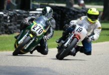 Rob Hall (270) and Christopher Spargo (19) each won an AHRMA Vintage Cup race at Blackhawk Farms Raceway. Photo by Craig Chawla, courtesy AHRMA.