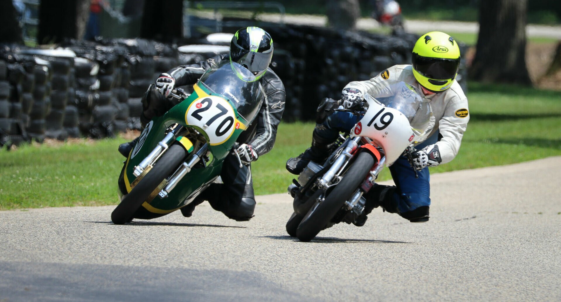 Rob Hall (270) and Christopher Spargo (19) each won an AHRMA Vintage Cup race at Blackhawk Farms Raceway. Photo by Craig Chawla, courtesy AHRMA.