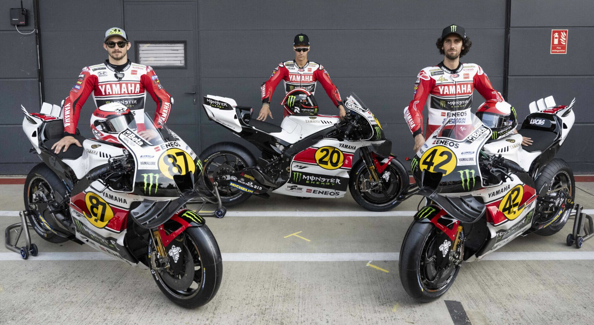 Monster Energy Yamaha wild card Remy Gardner (left) with Fabio Quartararo (center) and Alex Rins (right). Photo courtesy Monster Energy Yamaha.