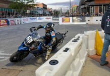 Sammy Halbert (69) on his way to victory in the inaugural AFT AdventurerTrackers race at the Sturgis TT. Photo by Tim Lester, courtesy Triumph.