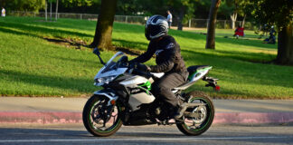 The Kawasaki Ninja e-1 is similar in performance to a full-size scooter and solves the problem of where a rider can their electric motorcycle if they don't own a garage. Photo by Sandy Gougis.