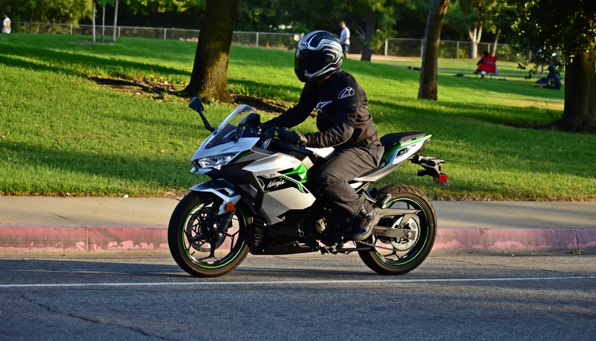 The Kawasaki Ninja e-1 is similar in performance to a full-size scooter and solves the problem of where a rider can their electric motorcycle if they don't own a garage. Photo by Sandy Gougis.