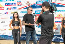 Grand Marshal Richard Rawlings being interviewed during the opening ceremonies at the Black Hills Half-Mile. Photo by Tim Lester, courtesy AFT.