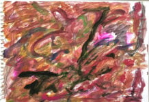 This Larry Poons original 2018 matted-and-framed watercolor and pencil on paper piece of art will be auctioned during the Barber Vintage Festival to benefit AHRMA. Image courtesy AHRMA.