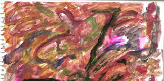 This Larry Poons original 2018 matted-and-framed watercolor and pencil on paper piece of art will be auctioned during the Barber Vintage Festival to benefit AHRMA. Image courtesy AHRMA.