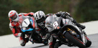 Two wins for Trevor Daley (9) on Sunday at Canadian Tire Motorsport Park - The Suzuki rider won Pro Sport Bike earlier in the day before also taking the Superbike victory in challenging conditions over Ben Young (1). Photo by Rob O'Brien, courtesy CSBK.