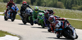 Ben Young (1) will have the usual suspects and a few more to contend with at Canadian Tire Motorsport Park this weekend as he tries to secure his fourth CSBK championship. Pictured behind Young are four of his closest challengers for round five - Alex Dumas, Jordan Szoke (101), Torin Collins (71), and Sam Guerin (2). Photo by Rob O'Brien, courtesy CSBK.