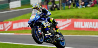 Ryan Vickers (7) taking flight over the "Mountain" at Cadwell Park. Photo courtesy MSVR.