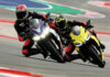 Keith Culver and Robertino "Tino" Pietri riding during an Aprilia Racers Day Track Day/RideSmart Motorcycle School event at COTA. Photo by Patrick Strzelecki/Aprilia.