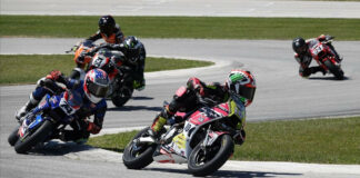 Mahdi Salem (10) and Kensei Matsudaira (74) had the best race of the weekend Sunday with the two swapping the lead until the final lap when Mahdi made a pass in the last set of turns. Photo by Larry Lawrence, courtesy MotoAmerica.