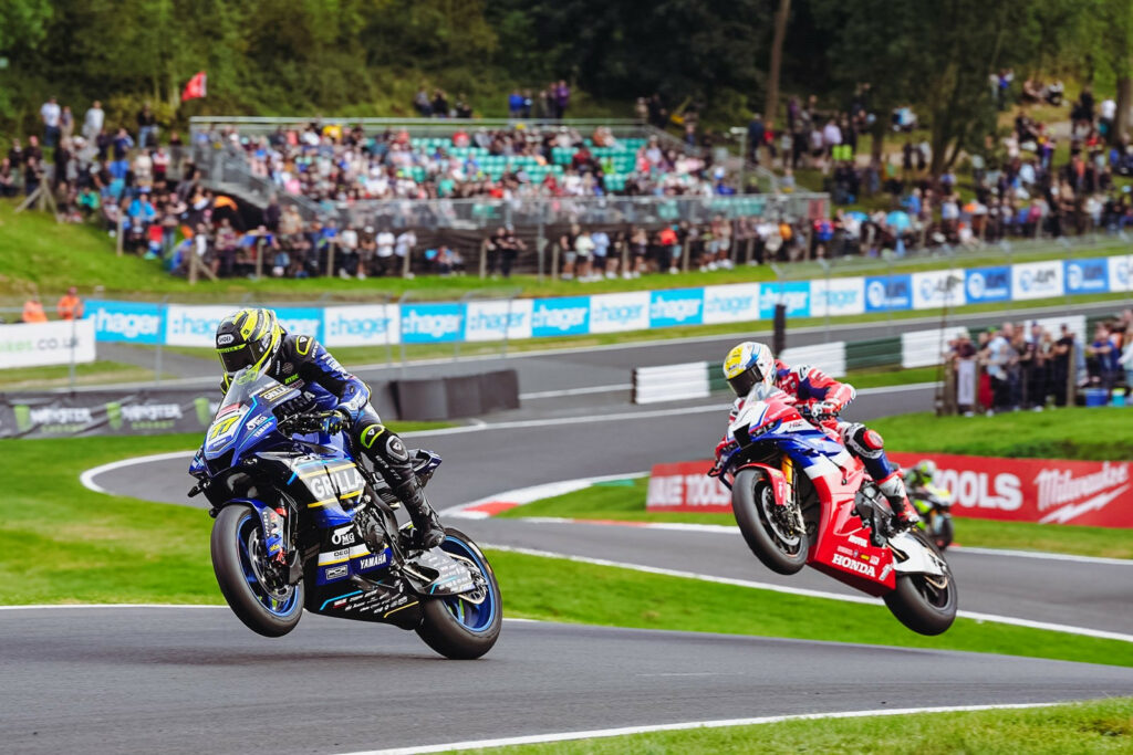 Kyle Ryde (77) leads Tommy Bridewell (1) over the "Mountain" at Cadwell Park. Photo courtesy MSVR.