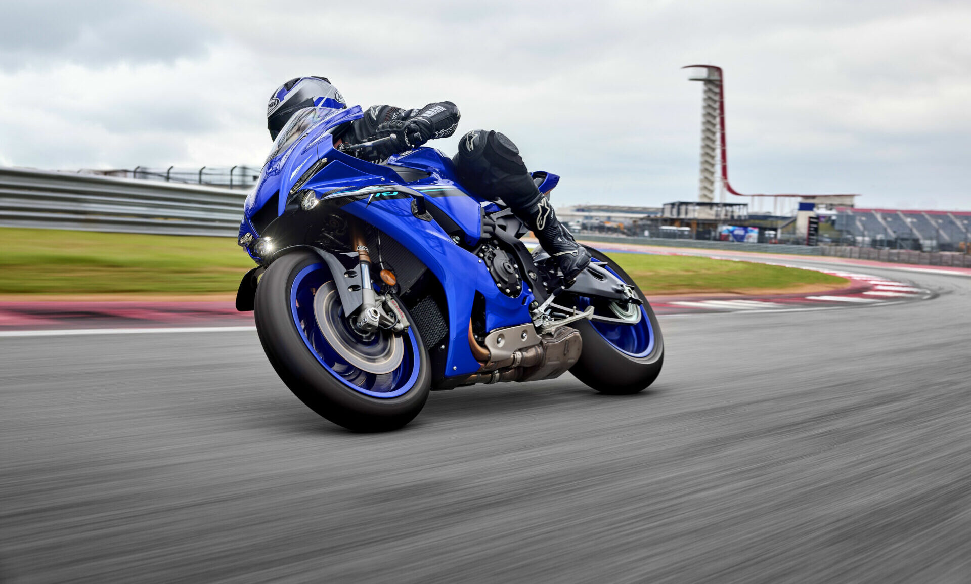 The 2025 Yamaha YZF-R1 comes with new KYB front forks, new Brembo front brakes, and new carbon-fiber aerodynamic wings. Photo courtesy Yamaha Motor Corp., U.S.A.