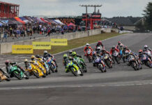 Corey Alexander (23) got the jump on the Supersport pack into turn one at NJMP on Saturday. Photo by Brian J. Nelson.