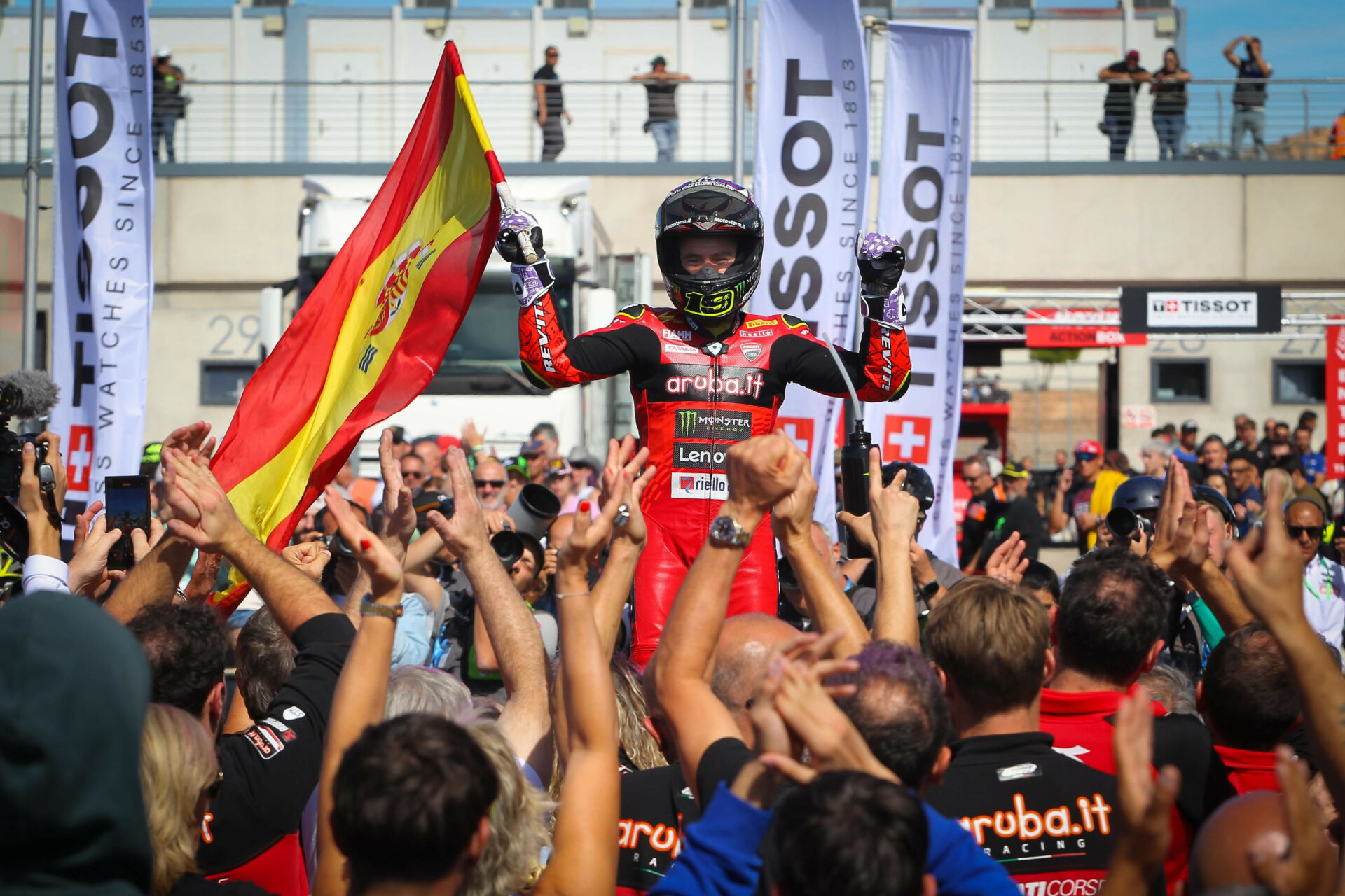 Alvaro Bautista celebrates his Race Two victory. Photo courtesy Dorna.