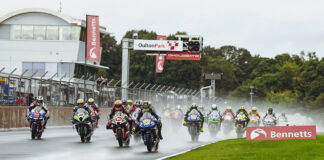 The start of a British Superbike race Sunday at Oulton Park. Photo courtesy MSVR,