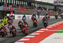 The start of a MotoGP race at Algarve International Circuit, in Portugal. Photo courtesy Dorna.