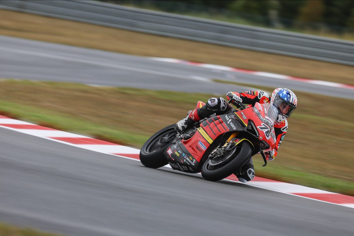 Loris Baz (76) was the fastest of the Steel Commander Superbike men in Friday's Qualifying 1 session at New Jersey Motorsports Park. Photo by Brian J. Nelson.