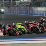 The start of the full-length MotoGP race at Misano with Francesco Bagnaia (1) leading the way. Photo courtesy Dorna.