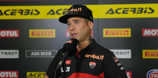 Two-time and defending Superbike World Champion speaking to the media Thursday at Cremona. Photo courtesy Dorna.