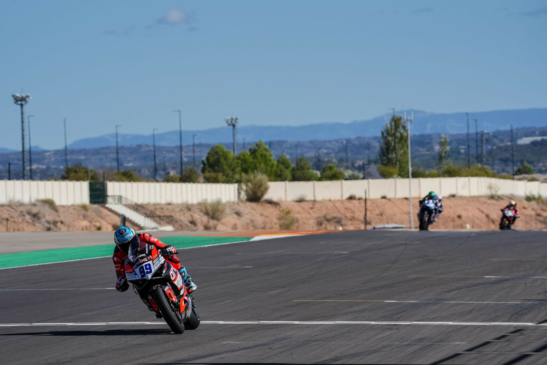 Adrian Huertas (99) won World Supersport Race One at MotorLand Aragon. Photo courtesy Dorna.