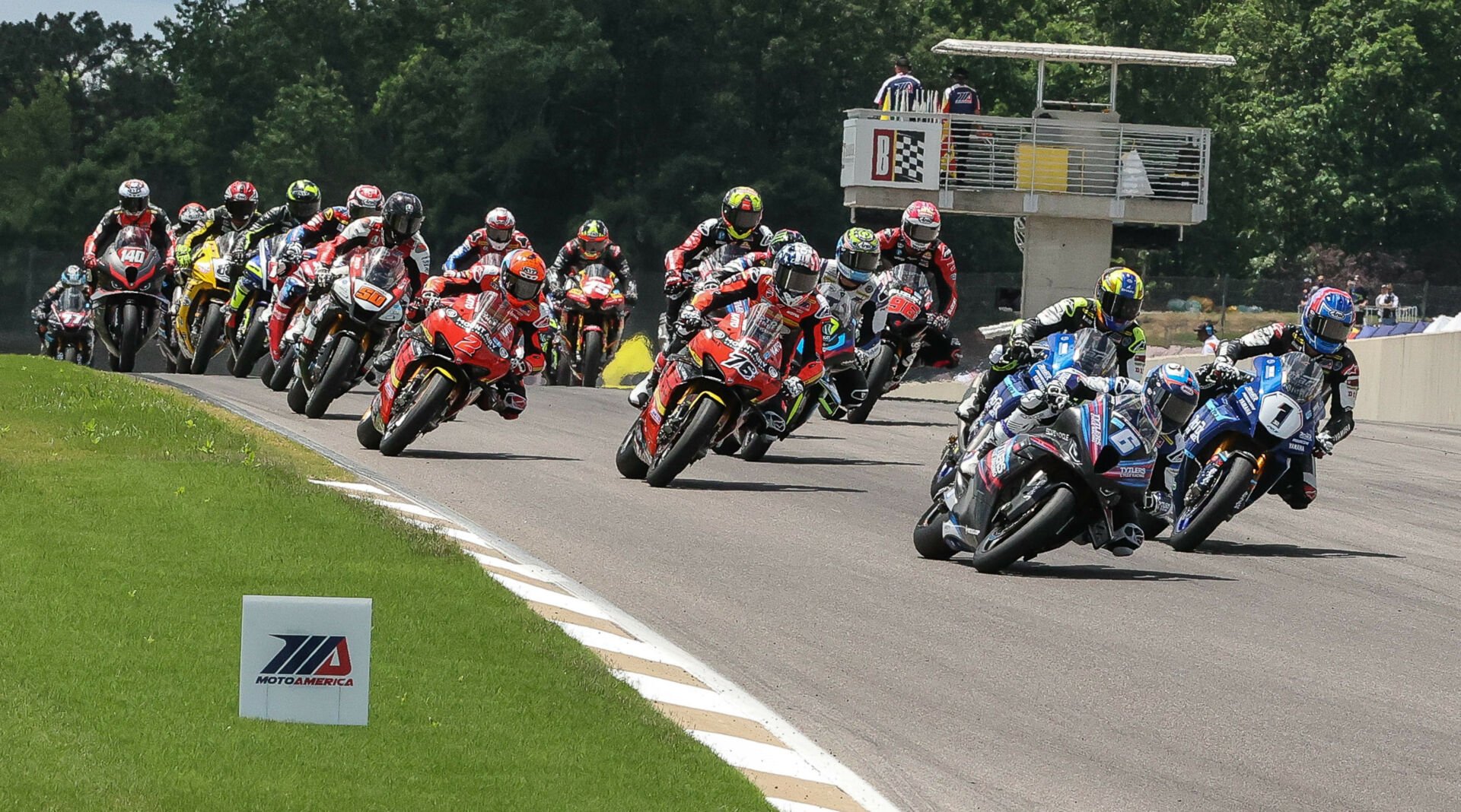 The start of MotoAmerica Superbike Race Two at Barber Motorsports Park in 2024. Photo by Brian J. Nelson.